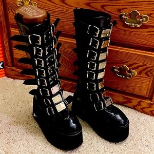 Demonia Patton leather-look boots. Women’s size 10. Very good condition